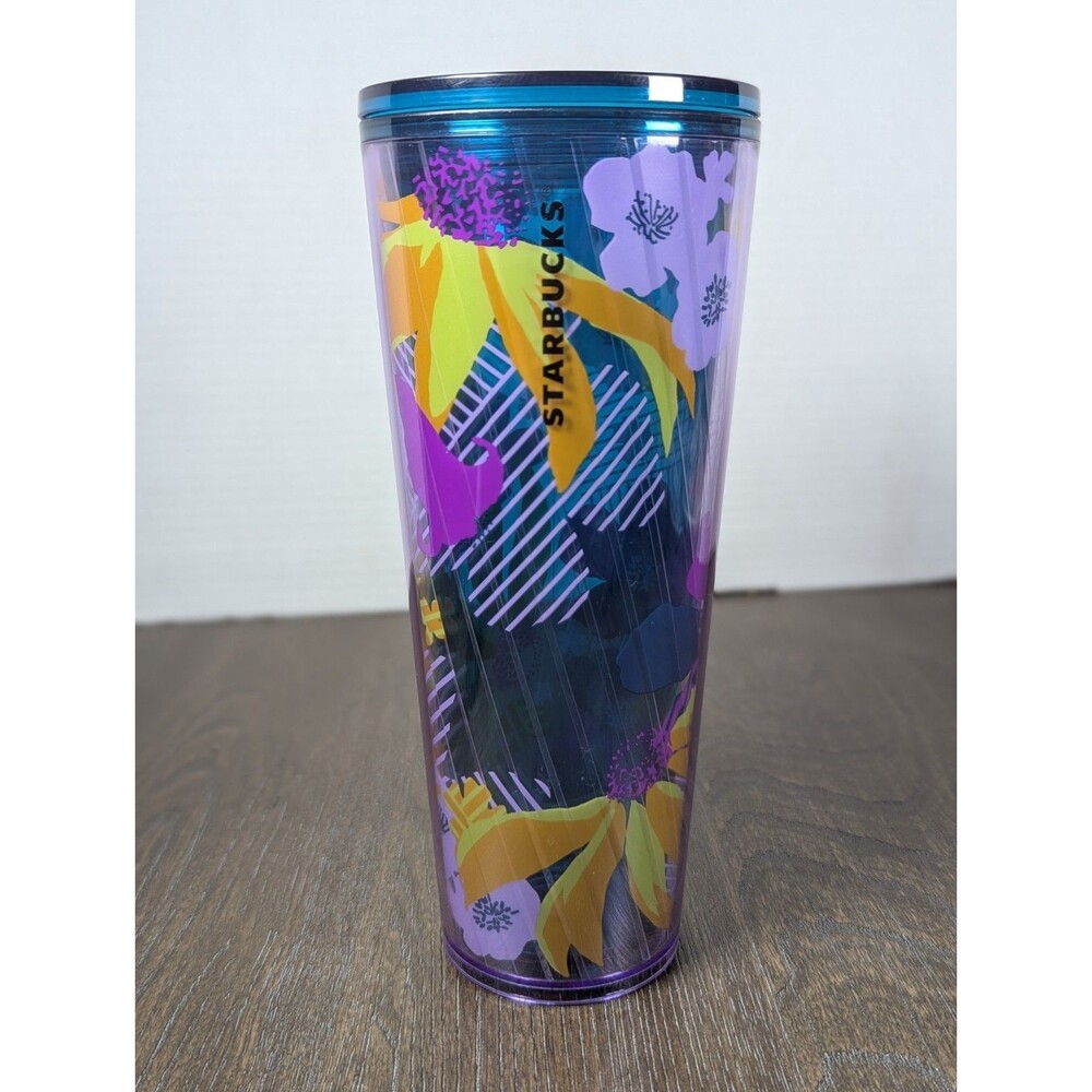 Starbucks 2022 Spring Floral Acrylic Tumbler Cold Cup Venti 24oz Blue Purple